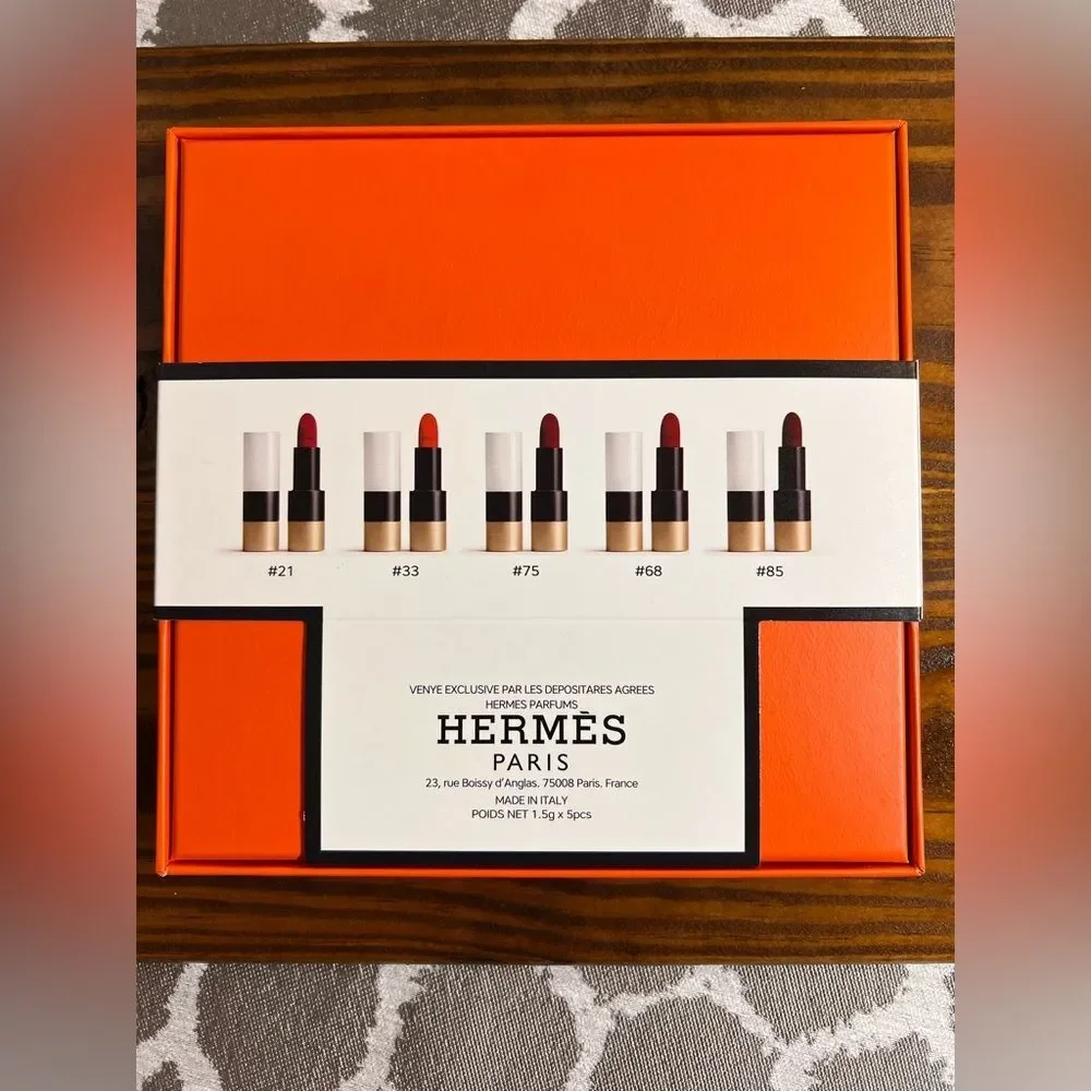 Hermès 5pc Lipstick Boxed Set luxury lip color  5 pcs#21,33,75,68,85 Giftable